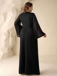 Coutiva 优雅黑色长袖钻石装饰晚礼服 - 黑色 - 查看 2