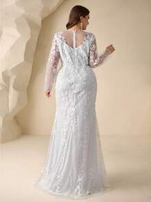 Coutiva 加大码花卉刺绣网纱婚纱 - 白色 - 查看 2