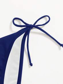 Swim Vcay Solid Color Knotted Triangle Bikini Bottom, Suitable For Beach, Summer - Navy Blue - View 3