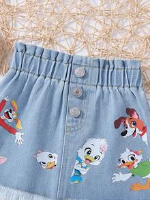 Baby Girls Denim Skirt,Light Blue Summer Casual Graduation,Elastic Waist Ruched Animal Print Button Decor Loose Cotton Skirts For School Party Outing - Light Wash - View 7