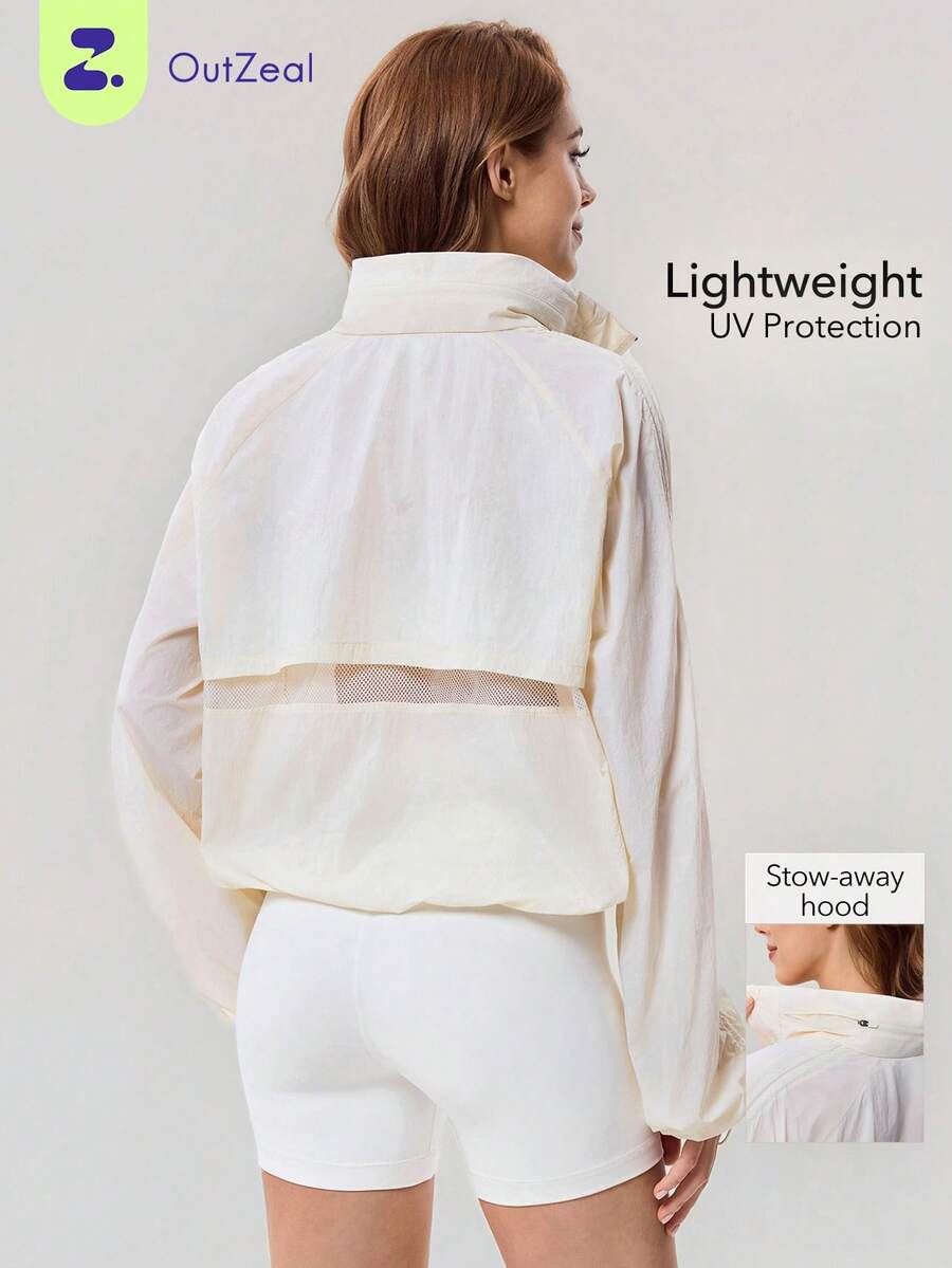 OutZeal 女士防晒夹克 露营徒步 背部网眼设计 立领 拉链户外上衣 - 黃色 - 查看 1