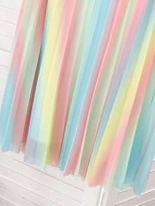 Girls' Chiffon Rainbow Print Cutout Neck Cap Sleeve A-Line Dress, Playful & Elegant, Suitable For Beach, Daily, Party Occasions - Multicolor - View 5