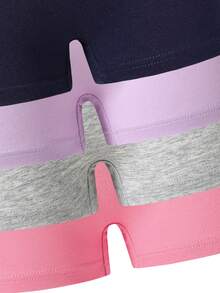 Sparklyn 4件套女童纯棉纯色内裤套装，包括藏青色、玫红色、紫色、浅灰色，可爱腰带印花 - 彩色 - 查看 4