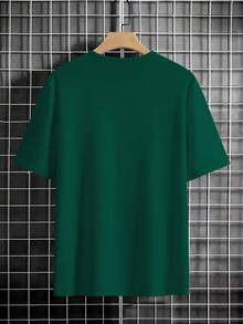 Manfinity Homme 男士V领纯色休闲百搭日常短袖T恤 男士夏季服装 绿色 男士上衣 男士V领T恤 绿色 男士休闲装 绿色男士T恤 - 墨綠色 - 查看 2