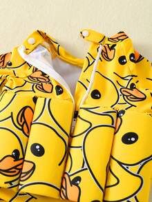 SHEIN 男女通用婴儿可爱小鸭图案长袖防晒泳衣，浮力泳衣，防晒泳装，适合游泳、海滩和度假 - 黃色 - 查看 6