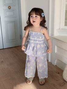 DAZY 2pcs Baby Girls Korean Style Shirt Top And Pants Set - Blue - View 5