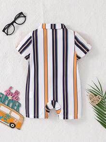 SHEIN Infant Fashionable Striped Print Button Romper - Multicolor - View 2