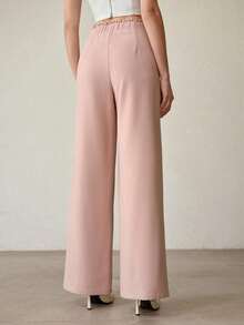 MOTF PREMIUM 优雅撞色蕾丝修身喇叭裤，春夏款 - 粉色 - 查看 3