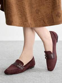 CUCCOO BIZCHIC Sheepskin Leather Vintage Style Comfortable Slip-On Shoes With Buckle Design, Versatile & Flattering For Commuting Spring Shoes - Coffee Brown - View 1