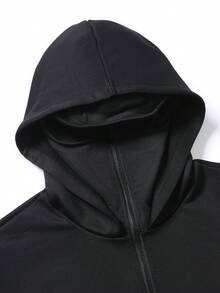 Manfinity EMRG 男士纯色长袖拉链双层连帽卫衣和运动裤休闲套装，适合情人节、春夏、送给男友、狂欢节、复古风、街头风、派对、圣帕特里克节、外出等场合。 - 黑色 - 查看 4