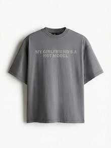 TOKVUE Men's Casual Slogan Print Round Neck Short Sleeve T-Shirt, Versatile For Commuting And Outings - Blue - View 2