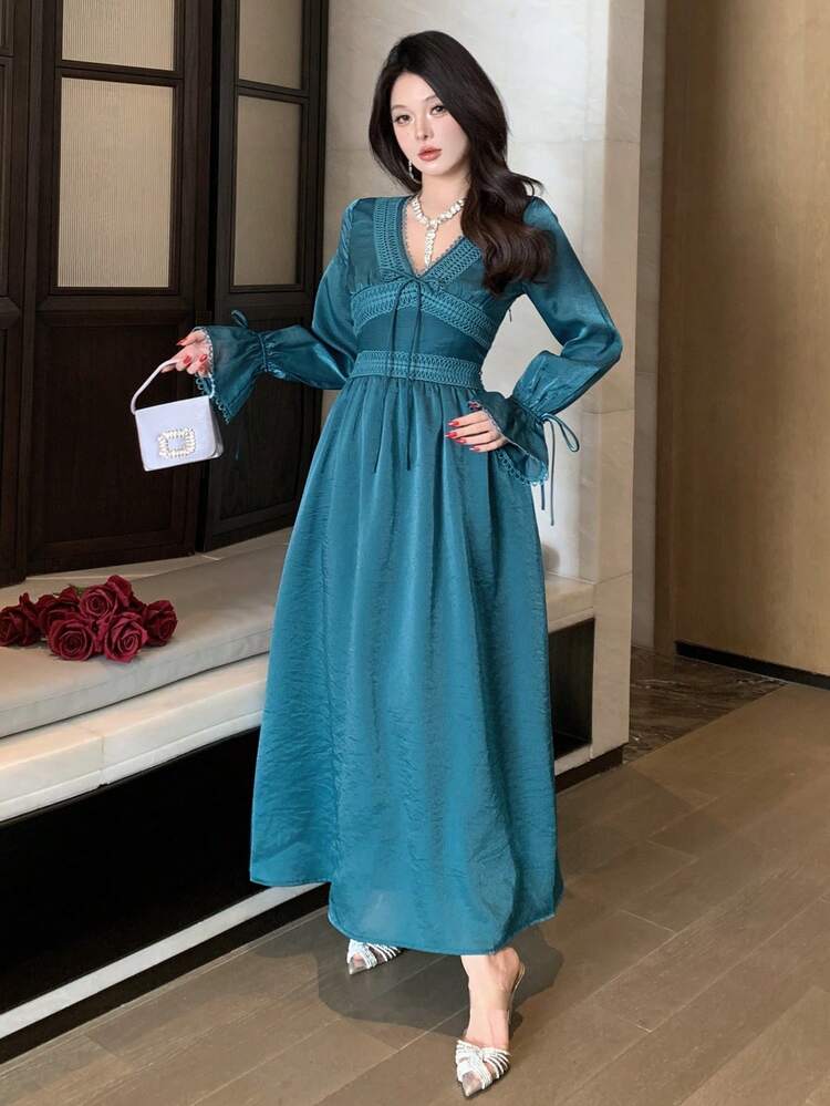 Spring/Summer Blue Satin Satin Formal Dress, Elegant Long Gown For Valentine's Day, Wedding, Party, Prom, Commute Dress Sundress
