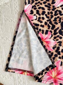 SHEIN Gestricktes Leoparden- und Blumenmuster Trägerkleid für Kleine Mädchen - Verschiedenfarbig - Übersicht 6