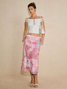 Poéselle 女士花卉豹纹印花松紧腰休闲半身裙 - 彩色 - 查看 1