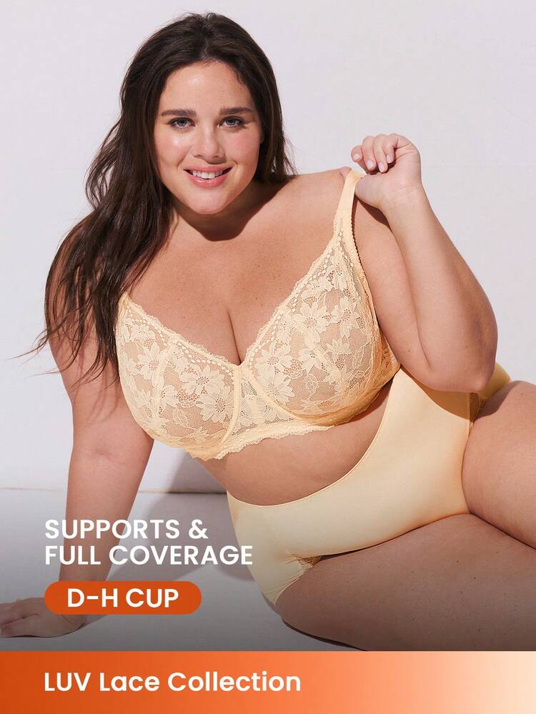 Plus Full Coverage Unlined Lace Bra