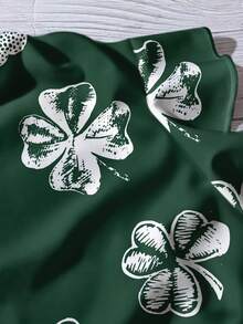 EMERY ROSE Blus Wanita Ukuran Besar Minimalis Kasual Motif Daun Semanggi Hari St. Patrick, Leher V, Trim Ruffle, Lengan Pendek, Cocok untuk Musim Gugur, Musim Panas, Liburan - Hijau - View 4