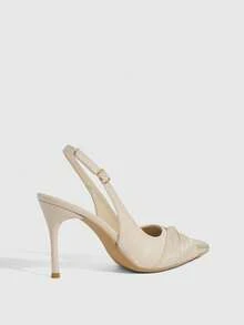 CUCCOO SZL Women Shoes Pointed Thin High Heel Light Apricot Kink Back Strap Simple Fashion Sexy Wedding Banquet Party Ladies High Heel Shoes Back Strap Slingback Women's Shoes - Beige - View 3