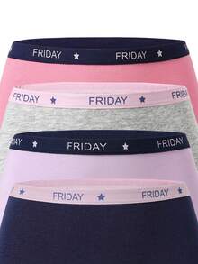 Sparklyn 4件套女童纯棉纯色内裤套装，包括藏青色、玫红色、紫色、浅灰色，可爱腰带印花 - 彩色 - 查看 6