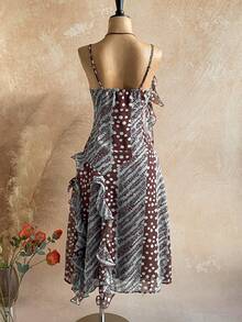 Soleia Đầm satin chiffon họa tiết động vật phong cách retro bohemian WYWH Vacation, họa tiết sứa, nhuộm tie-dye, viền bèo nhún, hoa 3D. - Nhiều màu - Xem 2