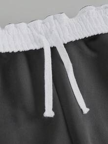 SHEIN Quần nỉ rộng rãi, thoải mái cho bé gái tuổi teen, cạp thấp, lưng thun, ống rộng, phối màu, phù hợp cho mùa xuân, hè, thu, đông và mùa tựu trường. - Xám - Xem 3