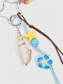 ROMWE Kawaii 1 pieza Llavero de pez hecho a mano con concha marina, señuelo de pesca biónico, colgante de anzuelo de pez de varias secciones en estilo de vacaciones/océano - Rojo - Ver 3