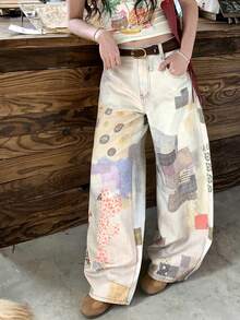 DAZY Women's Korean Style Plaid Ombre Loose Fit Versatile Casual Denim Jeans, Spring/Summer - Blue - View 4