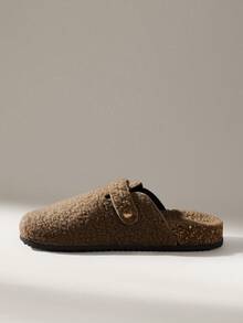 Solecia Women Buckle Design Casual Faux Fur Slip-On Slippers For Christmas - Mocha Brown - View 4