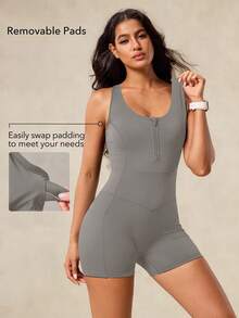 OutZeal 女士户外连体衣，露营徒步，凉感设计，收腹，可拆卸胸垫，前拉链。 - 灰色 - 查看 3