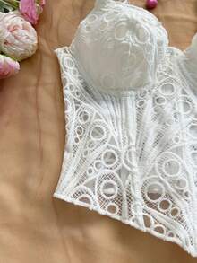 Soleia 春夏新款休闲度假西部海滩婚礼宾客礼服毕业早午餐女士套装，圣帕特里克节春假复活节音乐节优雅波西米亚热带风情，白色，情人节婚礼季派对约会蕾丝纹理刺绣胸衣两件套 - 白色 - 查看 4
