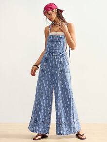 Bohemela Women's Casual Washed Distressed Denim Jumpsuit - Light Wash - View 4