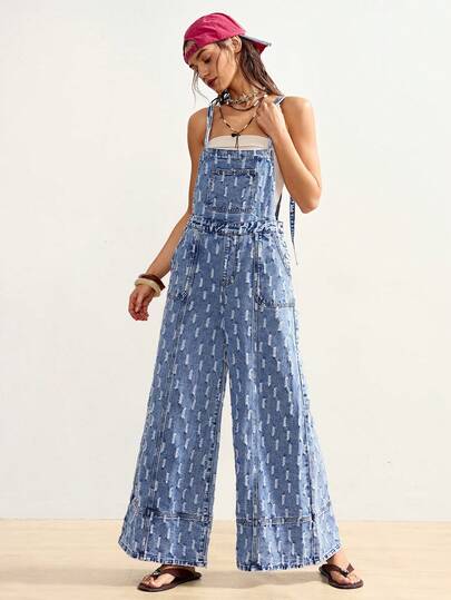Bohemela Women's Casual Washed Distressed Denim Jumpsuit