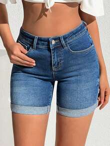 EURMUSE Women Denim Shorts - Medium Wash - View 4