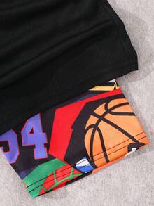 SHEIN 青少年男童简约图案抽绳短裤，适合上学；春季穿着；青少年男童服装；儿童外套，春季返校季 - 黑色 - 查看 6