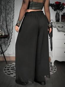 Whyspr Plus Size Chiffon Comfortable Wide Leg Culottes, Suitable For Spring/Summer, Vacation And Daily Wear - Black - View 2