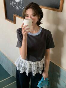 DAZY Women's Stylish American Shoulder Short Sleeve T-Shirt, Slim Fit Casual Top - Grey - View 7