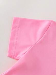 SHEIN 2件套女婴男女通用百搭休闲经典可爱简约短袖“爸爸的小公主”T恤短裤套装，适合春夏女童夏季服装套装 - 粉色 - 查看 3