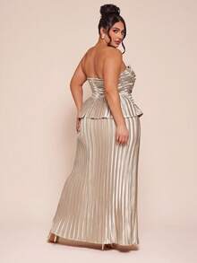 SHEIN BAE 加大码女式杏色褶皱连衣裙 - 杏色 - 查看 6