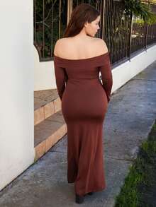 Lupita Cardoza Đầm bodycon tay loe màu đen hở vai thanh lịch lãng mạn thời trang cho nữ, mùa thu - Rỉ Nâu - Xem 2