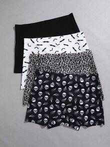 ROMWE Goth 4 条装哥特式印花高腰舒适女式运动三角裤 - 彩色 - 查看 2