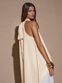 SHEIN BAE 性感简约纯色奶油黄雪纺吊带背心，适合派对、鸡尾酒会、正式场合、伴娘、生日、圣诞节、商务休闲等场合。 - 杏色 - 查看 2