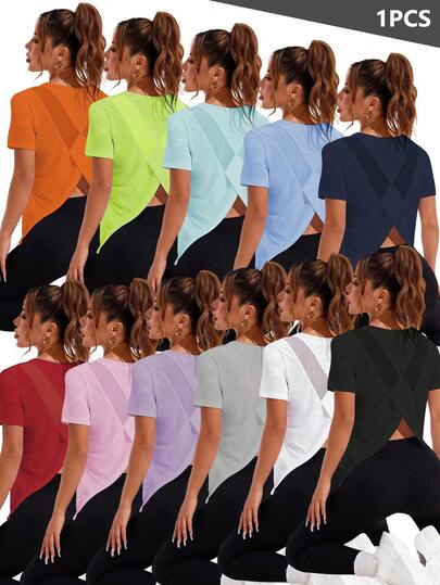 Easithlete Camiseta deportiva con espalda cruzada y sin espalda, ajustada, top de tanque para gimnasio para mujeres