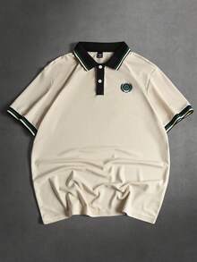 STYNVO Men's Casual Everyday Office Commute Contrast Binding Short Sleeve Polo Shirt, Summer - Beige - View 1