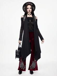 ROMWE Goth Top sin mangas con dobladillo asimétrico y diseño calado con corazón bordado y espinas, inspirado en el oscuro bosque prohibido - Negro - Ver 6