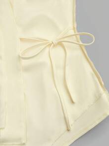 Franclia Women's Elegant 2026 Spring/Summer Asymmetric Sleeveless Ruched Metal Button Long Pants 2 Pieces Set - Apricot - View 7