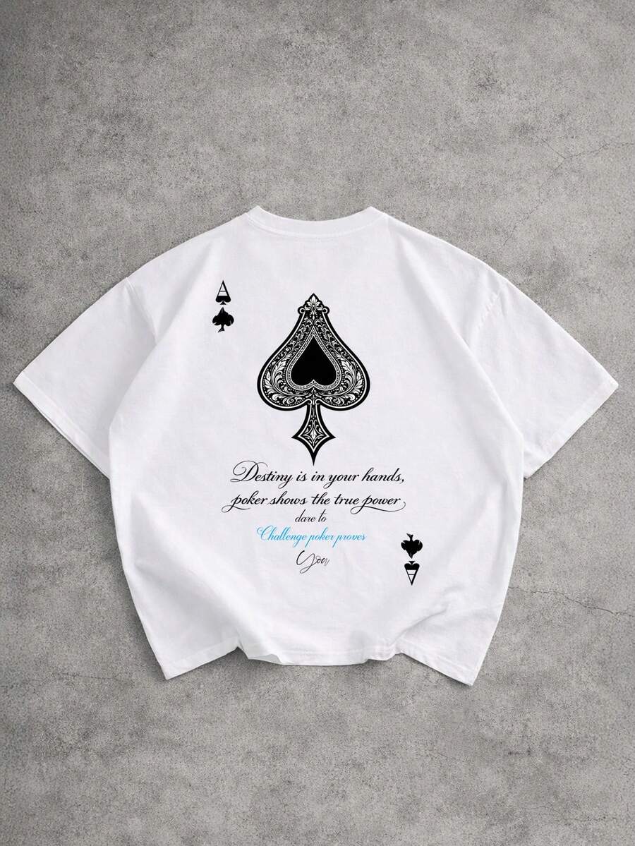 Manfinity EMRG 男女通用复古黑桃A图案短款T恤 - 白色 - 查看 1