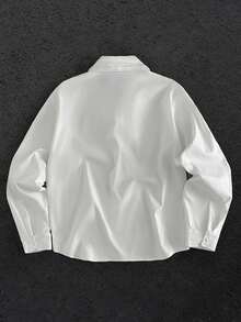 HIMLAND 男士纯色长袖扭结设计单排扣休闲衬衫 丝绸衬衫 缎面男士衬衫 素色衬衫 男士衬衫 白色男士翻领衬衫 - 白色 - 查看 3