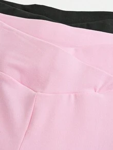 Girlism 2件套少女基础款中筒喇叭裤，黑色和粉色腰带交叉设计修身休闲喇叭裤套装 - 粉色 - 查看 3