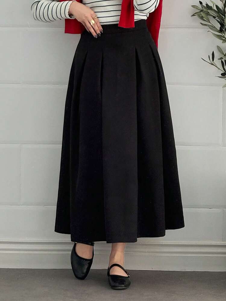 Women's Solid Color Pleated Casual Versatile Daily Date Outing Skirt
