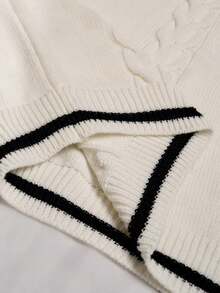 Manfinity CityGents Men's Casual Daily Contrast Trim Cable Knit V-Neck Sweater Vest Men Knit Tops Cream Top Men Men Knit Tank Top Men Cable Knit Men Summer Wear - Multicolor - View 4