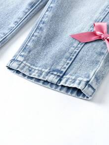 SHEIN 女婴/女童百搭做旧水洗直筒牛仔裤 - 中等水洗藍 - 查看 7